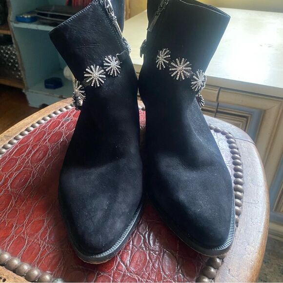 Schutz Teja Embellished Harness Boots Black Suede size 6.5 - Picture 4 of 7